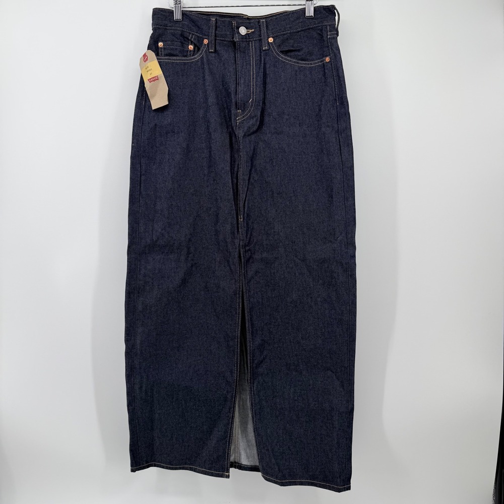 Levi's Premium 27 Maxi Denim Skirt Irregular Dark Wash Slit Waist 30" L39" NWT